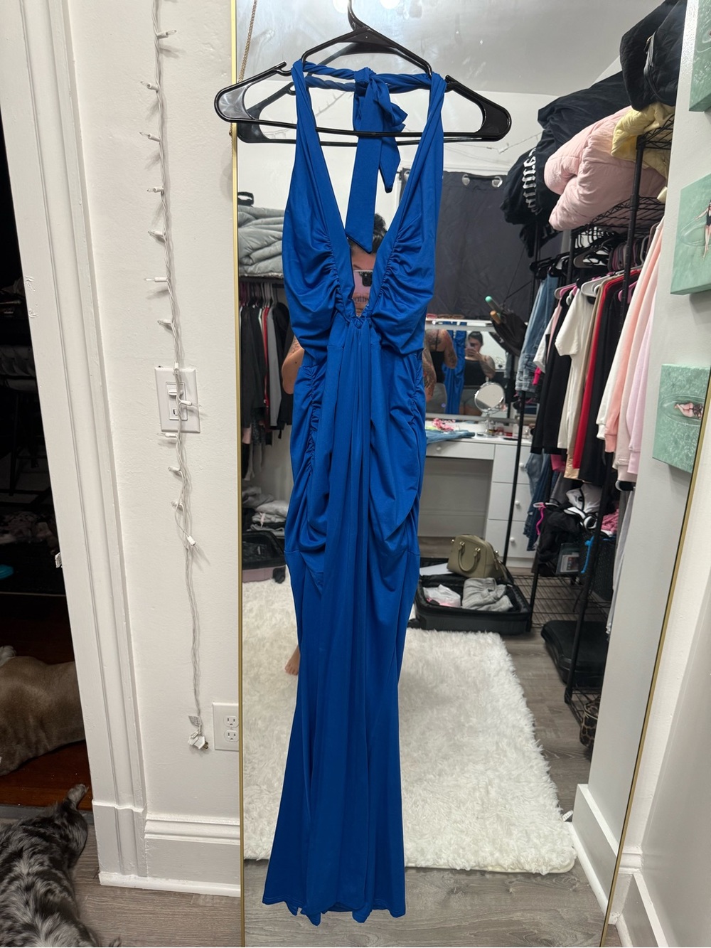 SHEIN Royal Blue Halter Ruched Maxi Dress